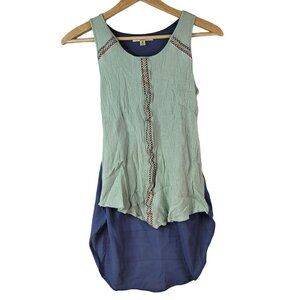 2/$15 Ya Los Angeles Sleeveless Tunic Top  Green Blue Med Lightweight High-Low